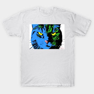 ANGRY CAT POP ART - BLUE BLACK YELLOW TRASPARENT T-Shirt